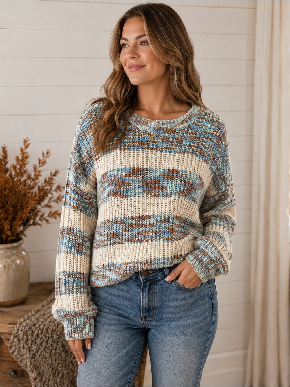 SO XL Multicolor Textured Knit Sweater | Fall Cozy Cottagecore